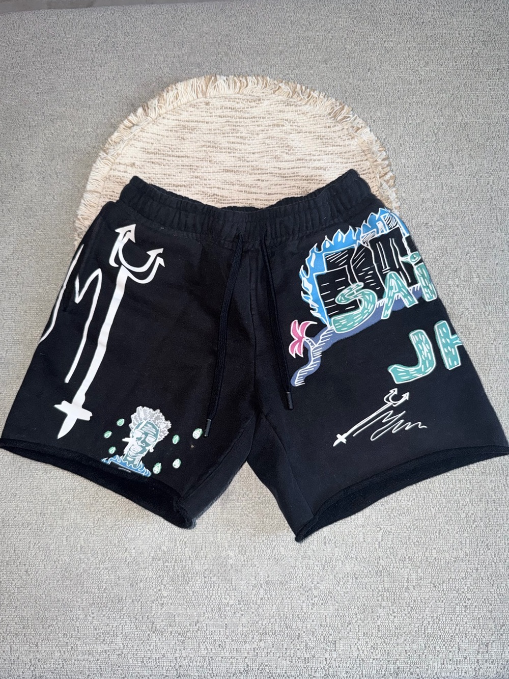 Black Men's Athletic Shorts with Multicolor Graphic Details